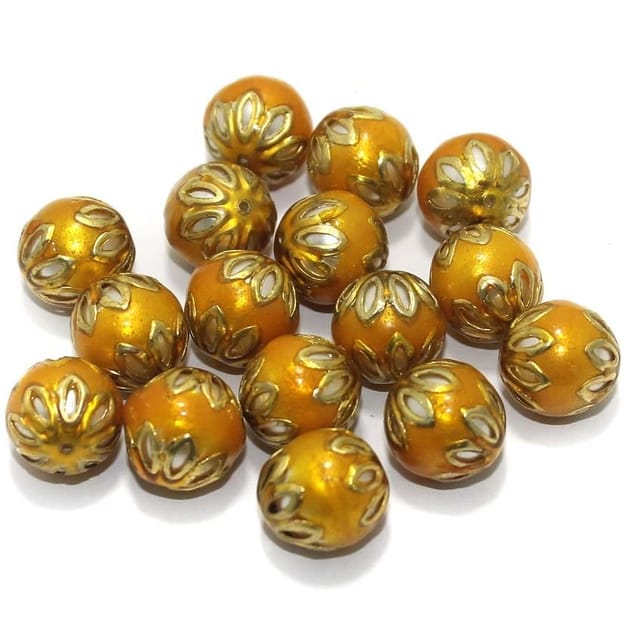 Meenakari Round Beads 12mm Yellow