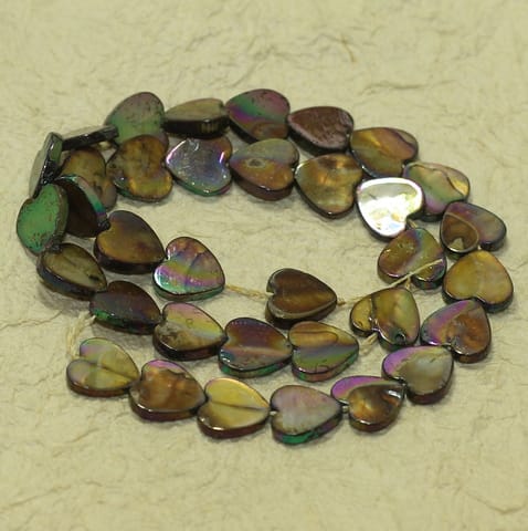 12mm Heart Shell Beads Brown Rainbow 1 String