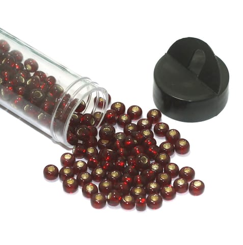 240 Pcs, 5mm Preciosa Seed Beads Silver Line Red 4`0