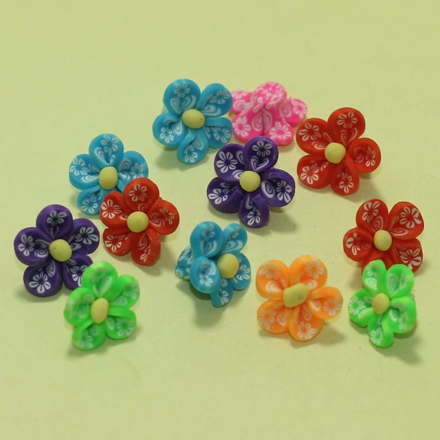 20 Pcs Assorted Colors Fimo Flowers Beads 0.75 Inch