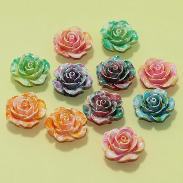 24 Pcs Assorted Colors Acrylic Flowers Beads 0.75 Inch