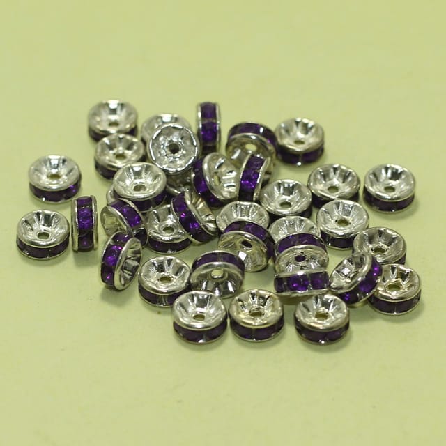 100 Pcs Rhine Stone Spacer Beads Purple 8mm