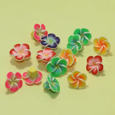 24 Pcs Assorted Colors Fimo Flowers Beads 0.75 Inch
