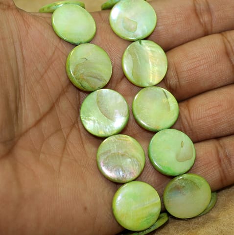 18mm Disc Shell Beads Green, 1 String