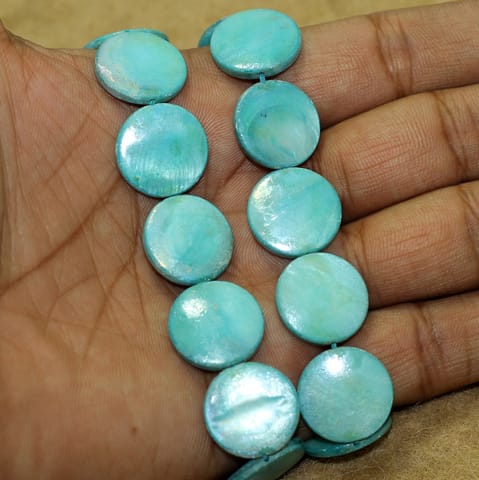 18mm Disc Shell Beads Turquoise, 1 String