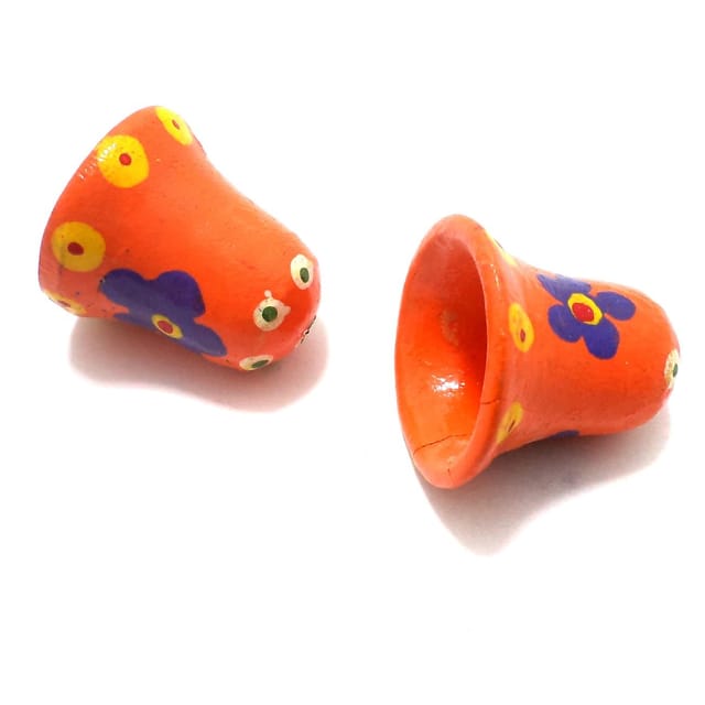 10 Pcs, Wooden Colored Bells Beads Orange