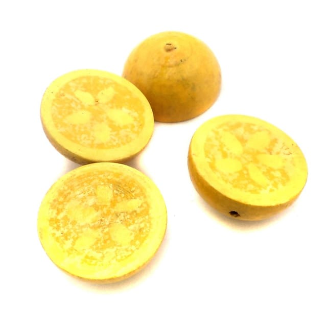 10 Pcs, Wooden Colored Half Lemon Beads Yellow