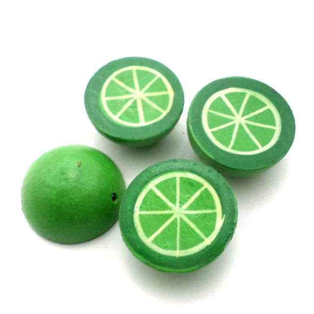 10 Pcs, Wooden Colored Half Lemon Beads Green
