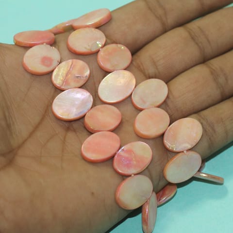 17x12mm Flat Oval Side Hole Shell Beads Peach 1 String