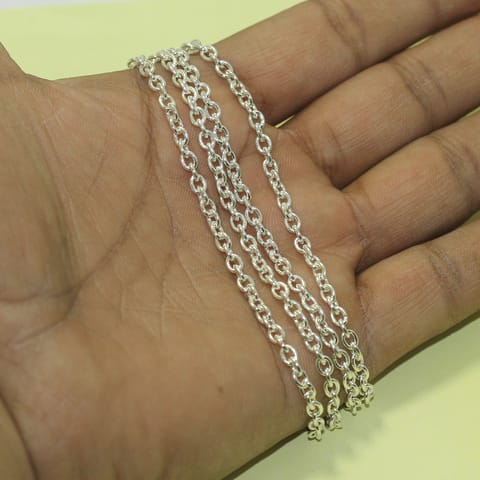 5 Mtrs, 4x3mm Silver Plated Metal Chain