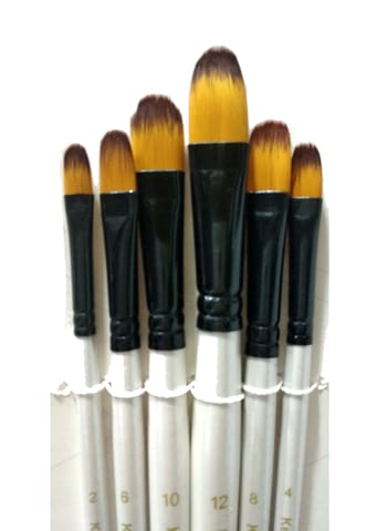 Keep Smiling Artist Brushes Flat Oval Shape Nylon Hair Wooden Handle for Acrylic Watercolor Oil Painting, Craft Detailing Artwork, Sizes: 2, 4, 6, 8, 10, 12 (Pack of 6 Pcs)