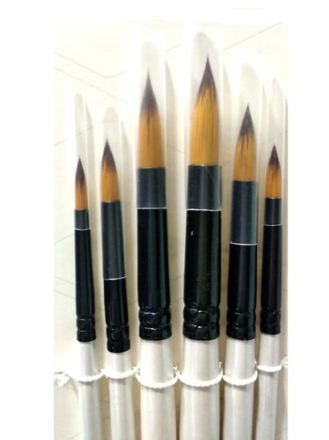 Keep Smiling Artist Brushes Round Shape Nylon Hair Wooden Handle for Acrylic Watercolor Oil Painting, Craft Detailing Artwork, Sizes: 2, 4, 6, 8, 10, 12 (Pack of 6 Pcs)