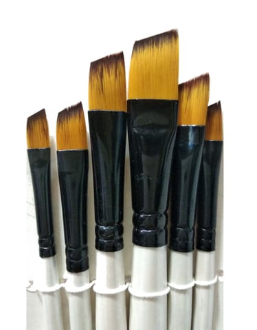 Keep Smiling Artist Brushes Flat Angular Shape Nylon Hair Wooden Handle for Acrylic Watercolor Oil Painting, Craft Detailing Artwork, Sizes: 2, 4, 6, 8, 10, 12 (Pack of 6 Pcs)