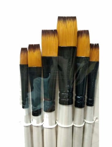 Keep Smiling Artist Brushes Flat Rectangular Shape Nylon Hair Wooden Handle for Acrylic Watercolor Oil Painting, Craft Detailing Artwork, Sizes: 2, 4, 6, 8, 10, 12 (Pack of 6 Pcs)