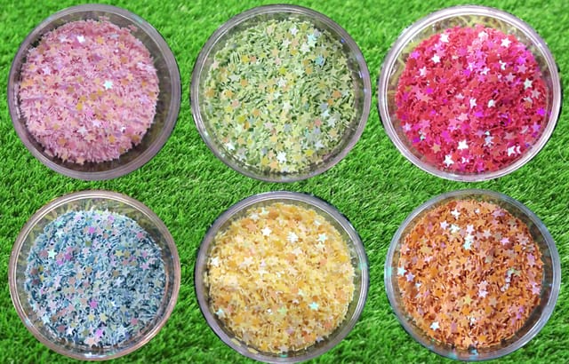 Star Shape Sequins for Embroidery, Resin Art, Jewellery Making, DIY Art & Craft, Size: 3mm (Set of 6 Colors/Pack of 100 GMS)
