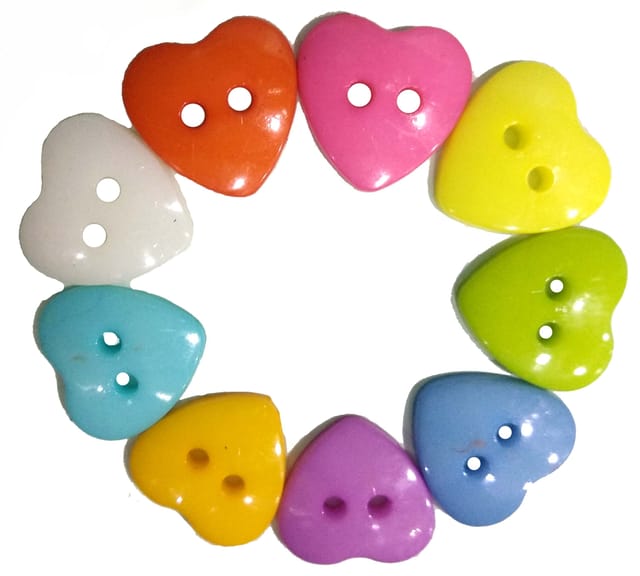 Plastic Buttons for Sewing Heart Shape Multicolor 15mm, Knitting, Dress Making, Scrap Booking, Art and Craft, Decorations (Pack of 100 Pcs)