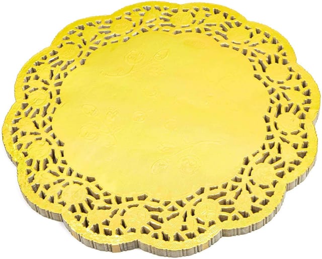 Lace Paper Doilies, Vintage Coasters Placemats Craft Table Cake Decoration Liner for Wedding Birthdays Parties Table Mats (Pack of 100 Pieces) (10cm, Gold)