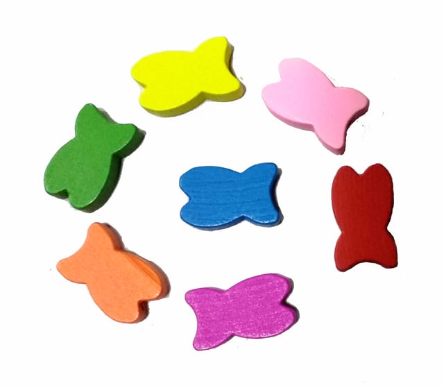 Fish Shape Wooden Beads for Earring, Necklace, Decorations, Scrap Booking, DIY Art and Craft (Multicolor, 2cm x 1.2cm) - (Pack of 50 GMS/Approx. 70 Pieces)
