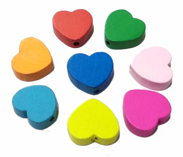 Heart Shape Wooden Beads for Earring, Necklace, Decorations, Scrap Booking, DIY Art and Craft (Multicolor, 1.8cm x 1.6cm) - (Pack of 50 GMS/Approx. 63 Pieces)