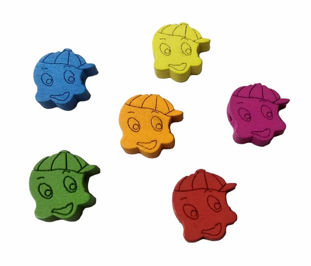Smiley Face Shape Wooden Beads for Earring, Necklace, Decorations, Scrap Booking, DIY Art and Craft (Multicolor, 1.8cm x 1.8cm) - (Pack of 50 GMS/Approx. 88 Pieces)