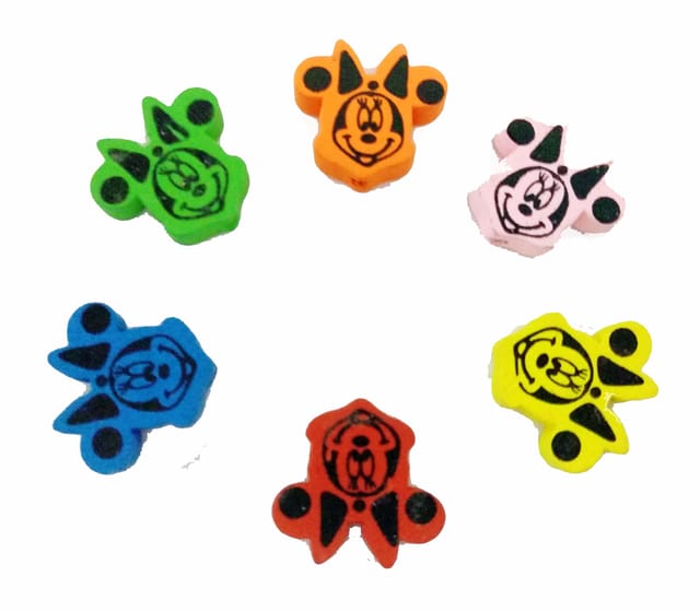 Mickey Mouse Face Shape Wooden Beads for Earring, Necklace, Decorations, Scrap Booking, DIY Art and Craft (Multicolor, 2cm x 1.8cm) - (Pack of 50 GMS/Approx. 90 Pieces)