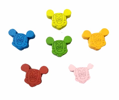 Mickey Mouse Shape Wooden Beads for Earring, Necklace, Decorations, Scrap Booking, DIY Art and Craft (Multicolor, 2cm x 1.5cm) - (Pack of 50 GMS/Approx. 125 Pieces)