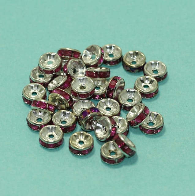 97 Pcs Rhine Stone Spacer Beads Pink 8mm