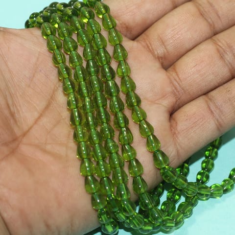 5 Strings 7x6mm Plain Drop Glass Beads Green