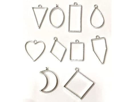 10 Pcs, Assorted Shapes Silver Hollow Open Bezel Charm Frames for Making Pendants and Earrings