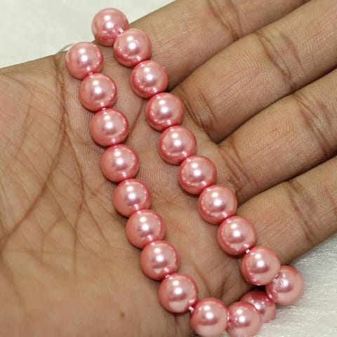 1 Strand, 10mm Pink Faux Round pearl Beads