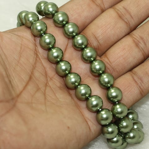 1 Strand, 10mm Olive Faux Round pearl Beads
