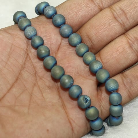 1 Strand, 8mm Blue Druzy Round Beads