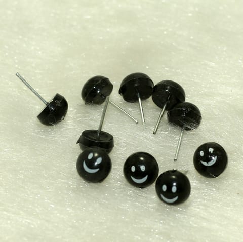 50 Pcs, 9mm Black Smiley Face Acrylic Earrings Studs