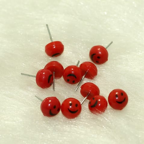 50 Pcs, 9mm Red Smiley Face Acrylic Earrings Studs