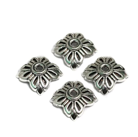 50 Pcs, 12mm German Silver Flower Bead Caps