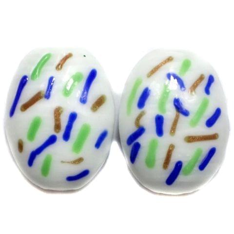 2 Fancy Flat Oval Beads Opaque White 35x26mm