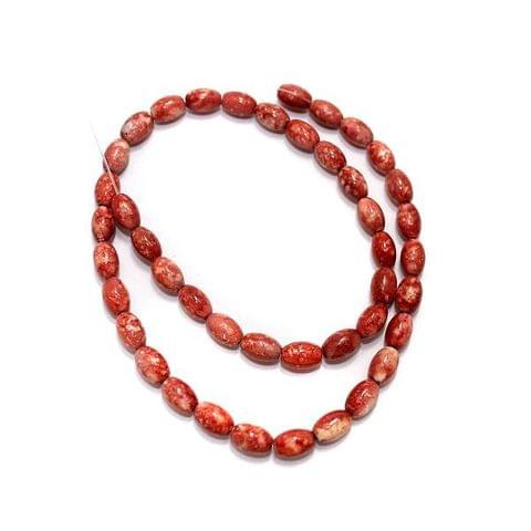 5 Strings Marble Oval Beads Red 9x6mm