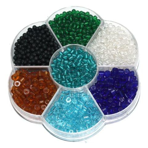 Round and Tyre Shaped Glass Beads DIY kit for Jewellery Making, Beading, Crafts Work and Embroidery (7 Colors) (Size:4 mm)