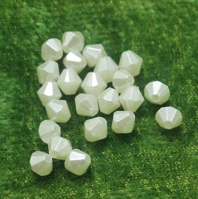 100 Gm Acrylic Pearl Bicone Beads White 6 mm