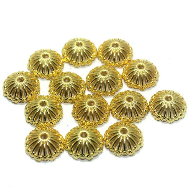 50 Pcs. Silk Thread Jewellery Making Acrylic Bead Caps Golden, Size 19x8 mm