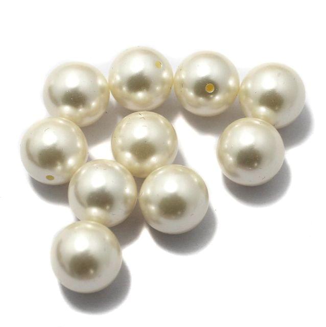 10 Acrylic Pearl Round Beads One Side Hole Off White 14mm