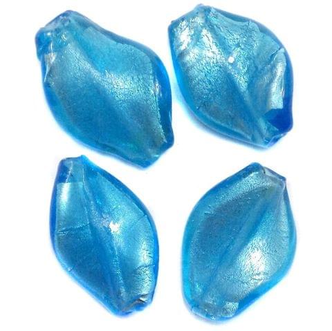13 Silver Foil Leaf Beads Blue 26x18mm