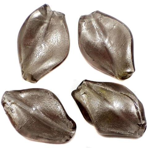 13 Silver Foil Leaf Beads Grey 26x18mm