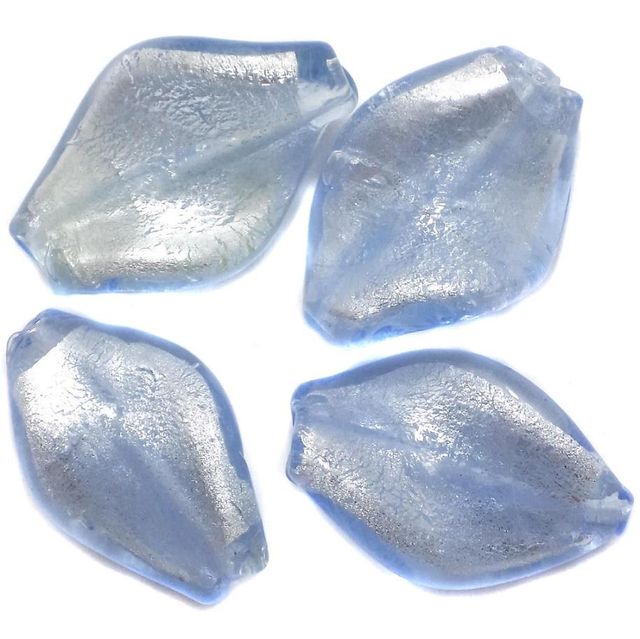13 Silver Foil Leaf Beads Light Blue 26x18mm