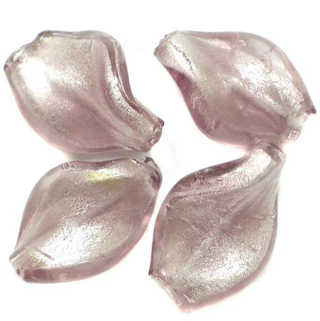 13 Silver Foil Leaf Beads Light Pink 26x18mm