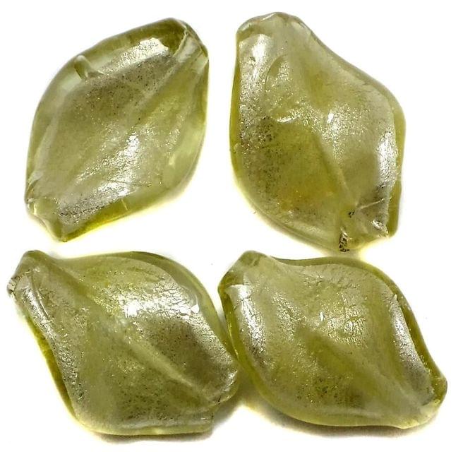 13 Silver Foil Leaf Beads Olive Green 26x18mm