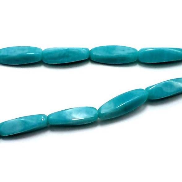 5 Strings Fire Polish Twisty Oval Beads Turquoise 17x5mm