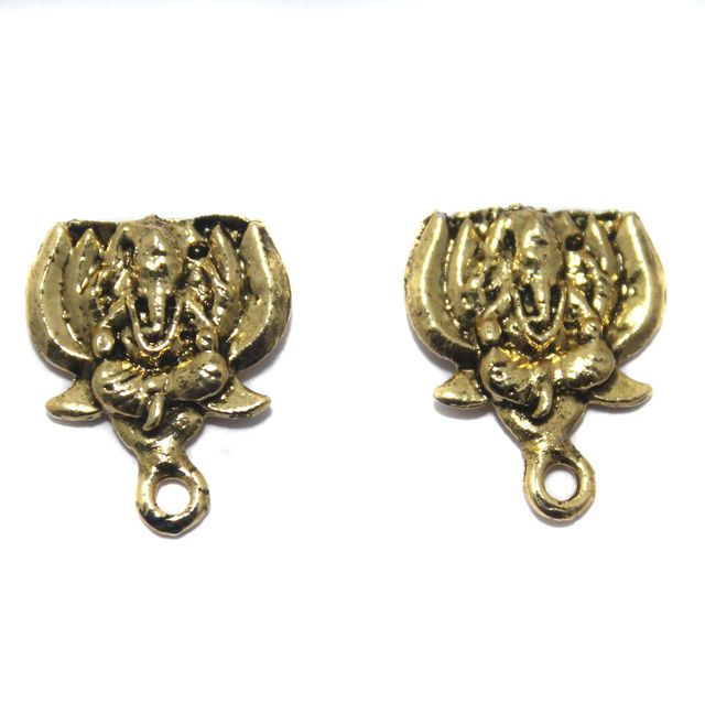 6 Pair German Silver Lord Ganesh Earring Component Golden 15mm