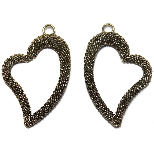 2 Pair Earring Components Heart Bronze 38x28 mm