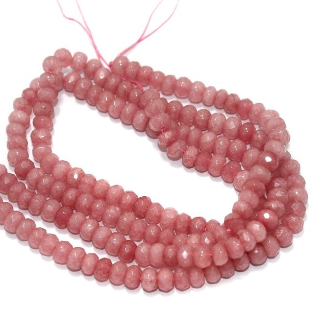 Faceted Onyx Stone Roundell Beads 6x4 mm, Pack Of 2 Strings Pink